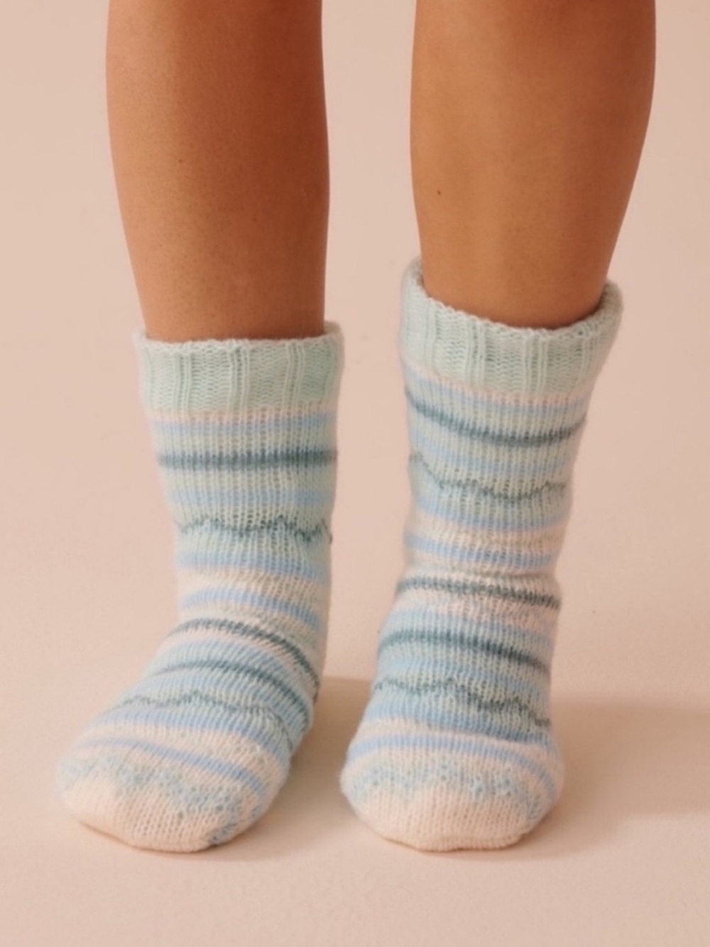La Vie en Rose Striped Knit and Sherpa Socks